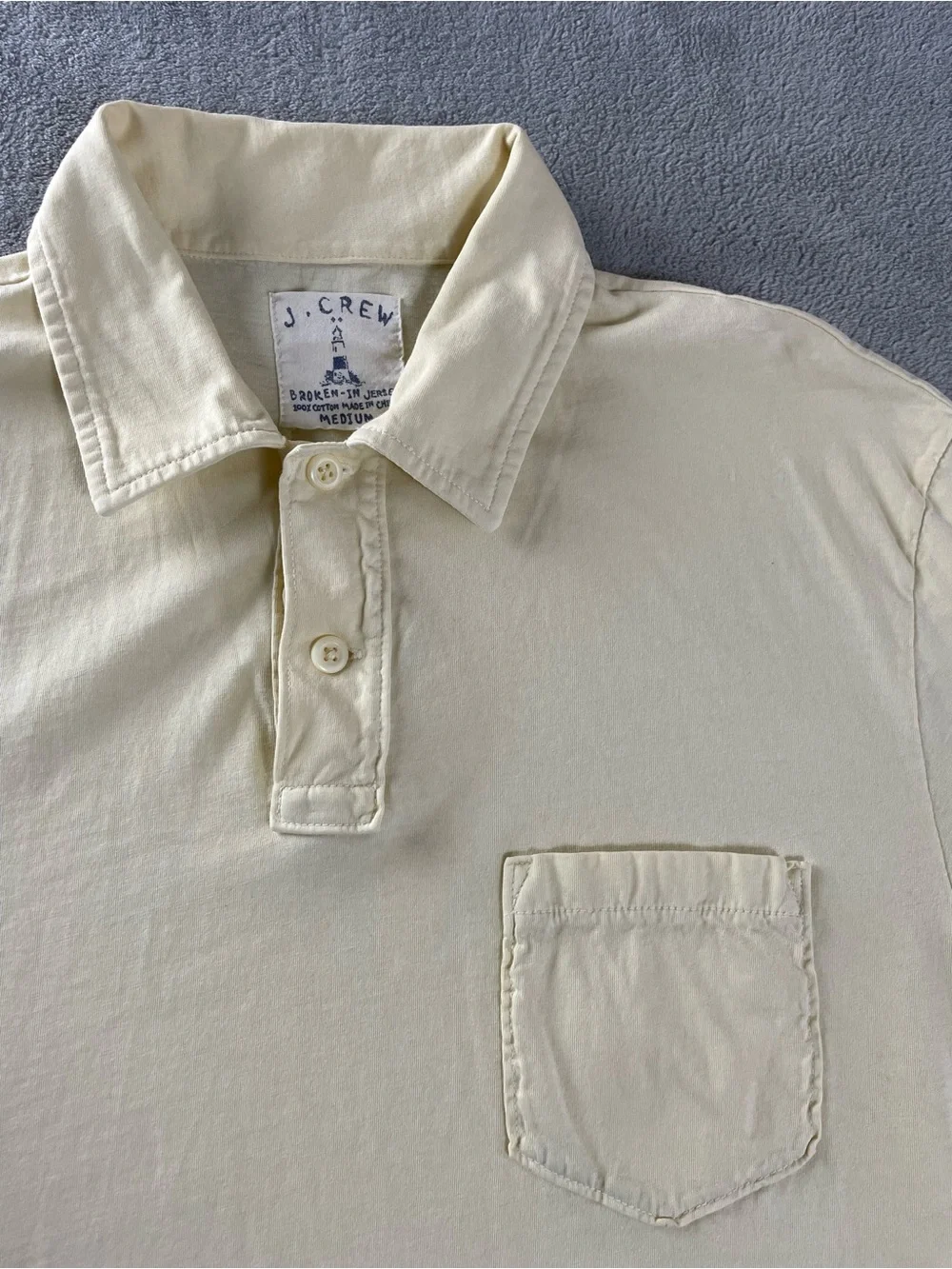 J.Crew Polo Shirt Sz M Short Sleeve Broken In Cotton Pocket Casual Light Yellow